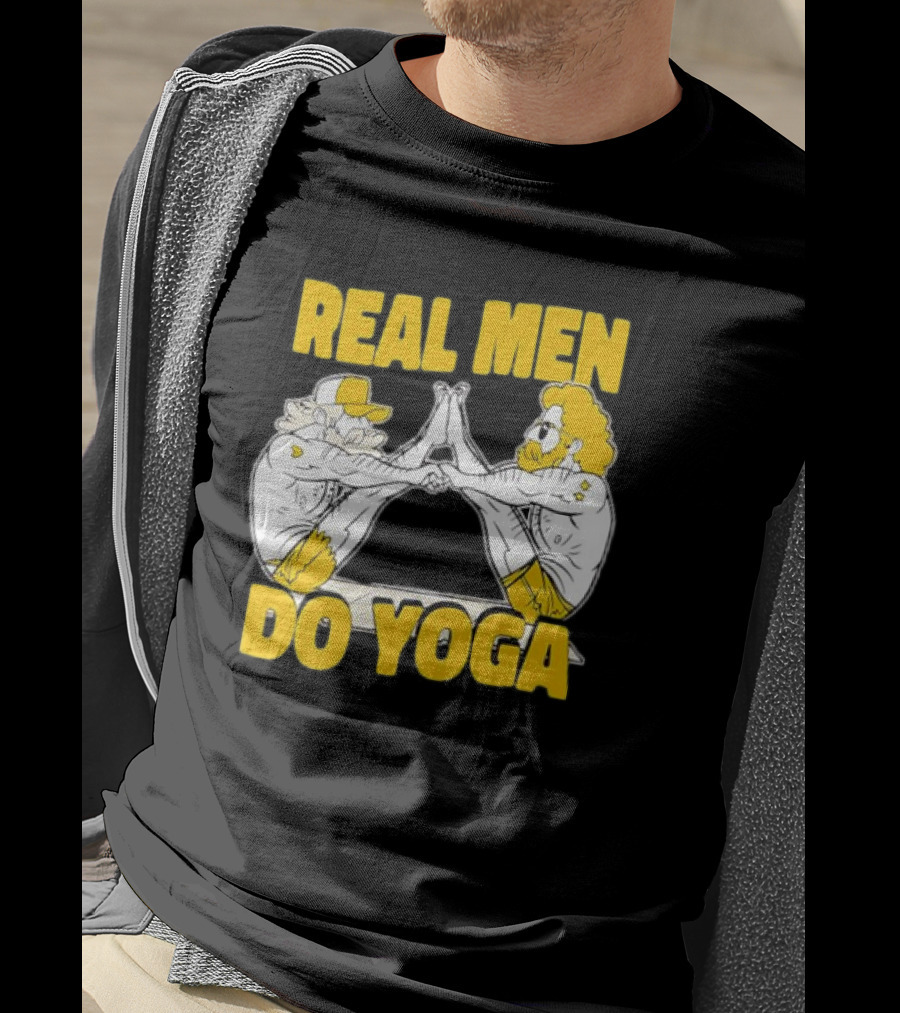 Real Men Do Yoga Cartoon Exercise Training T-Shirt