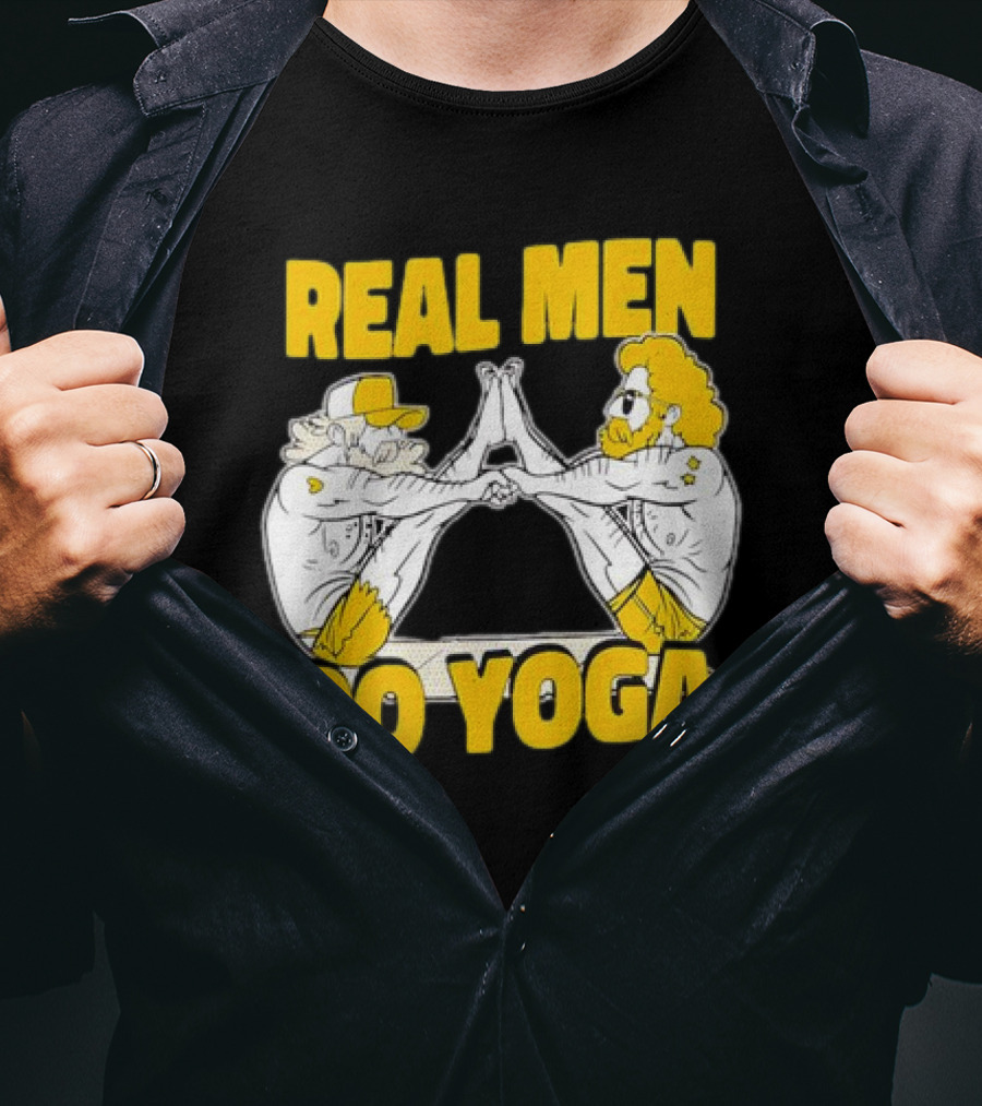 Real Men Do Yoga Cartoon Exercise Training T-Shirt