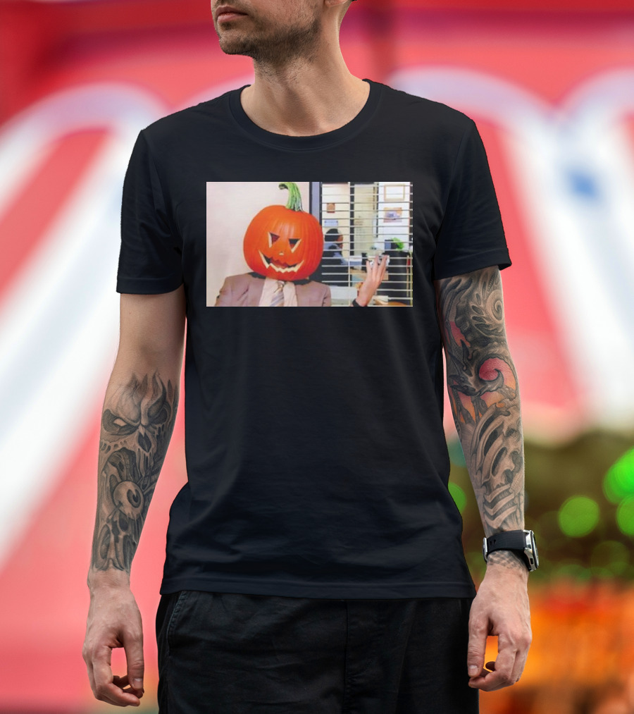 The Office Dwight Schrute with Pumpkin Head Funny Halloween Scene T-Shirt