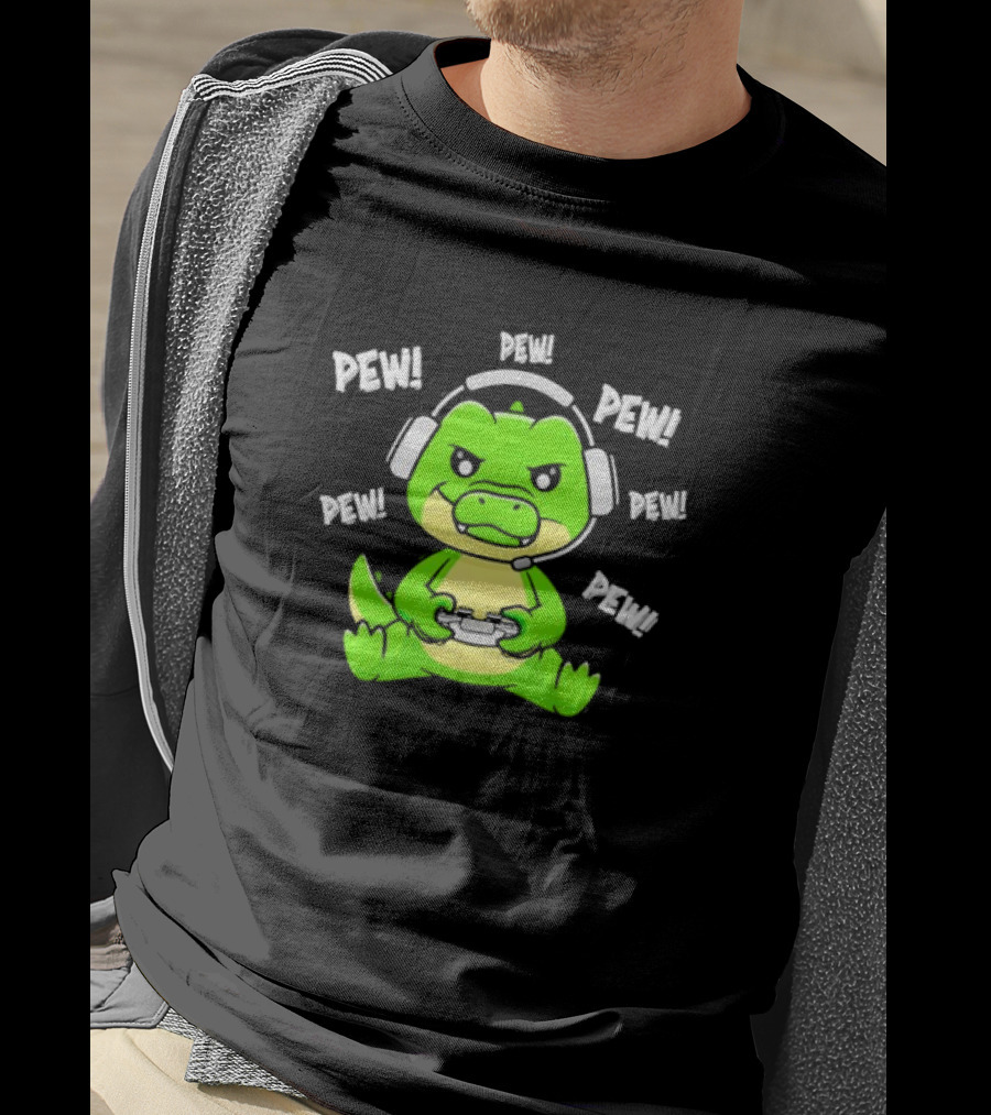 Alligator Crocodile Gamer Pew Pew Pew Headset Controller T-Shirt