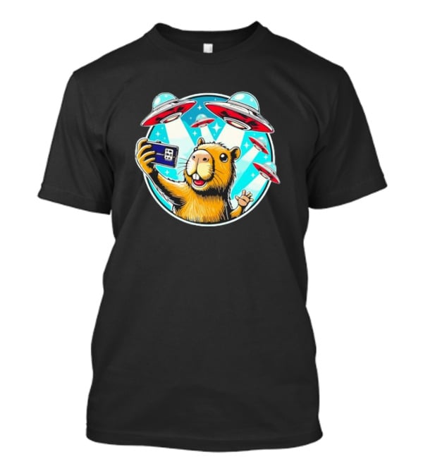 Capybara Taking Selfie With UFO Fleet Overhead T-Shirt