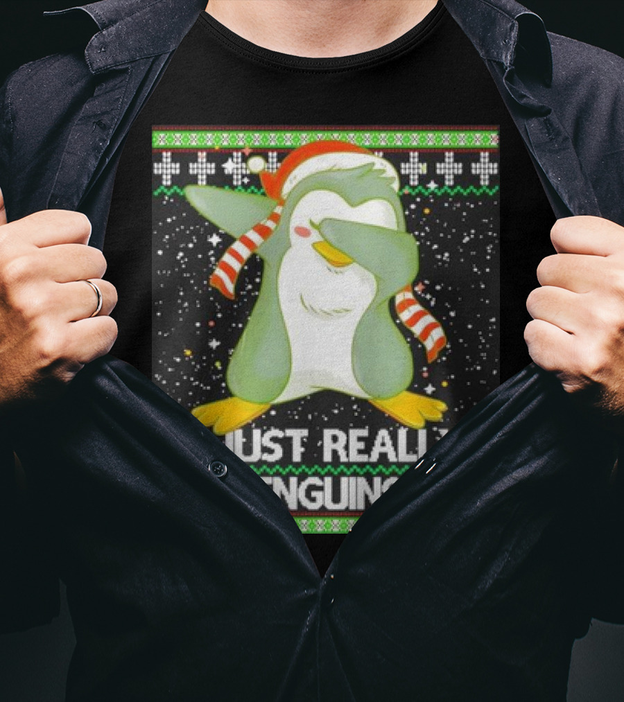 I Just Really Like Penguins Ok Ugly Christmas Cute Dabbing Penguin T-Shirt