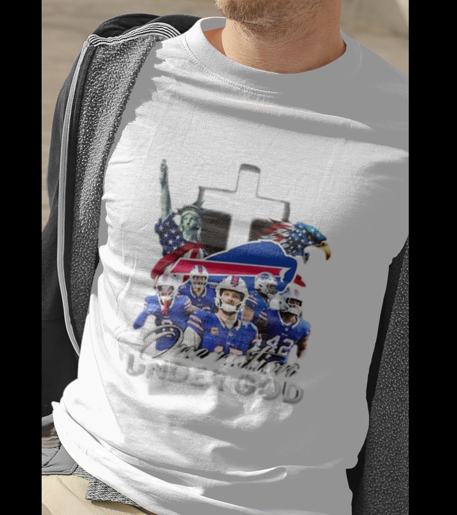 Buffalo Bills One Nation Under God American Flag Eagle Cross Statue Of Liberty Football Players T-Shirt