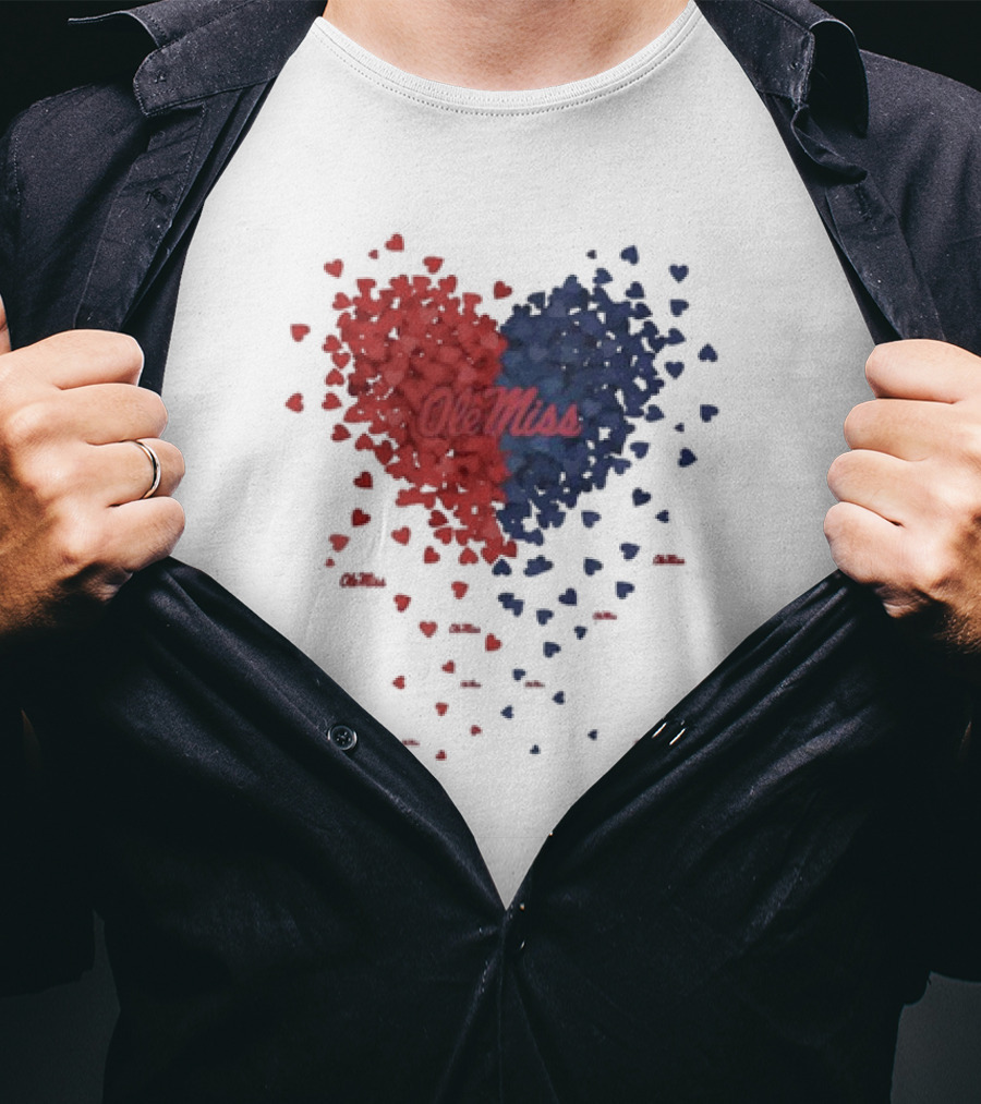 Ole Miss Heart Design With Red And Blue Hearts T-Shirt