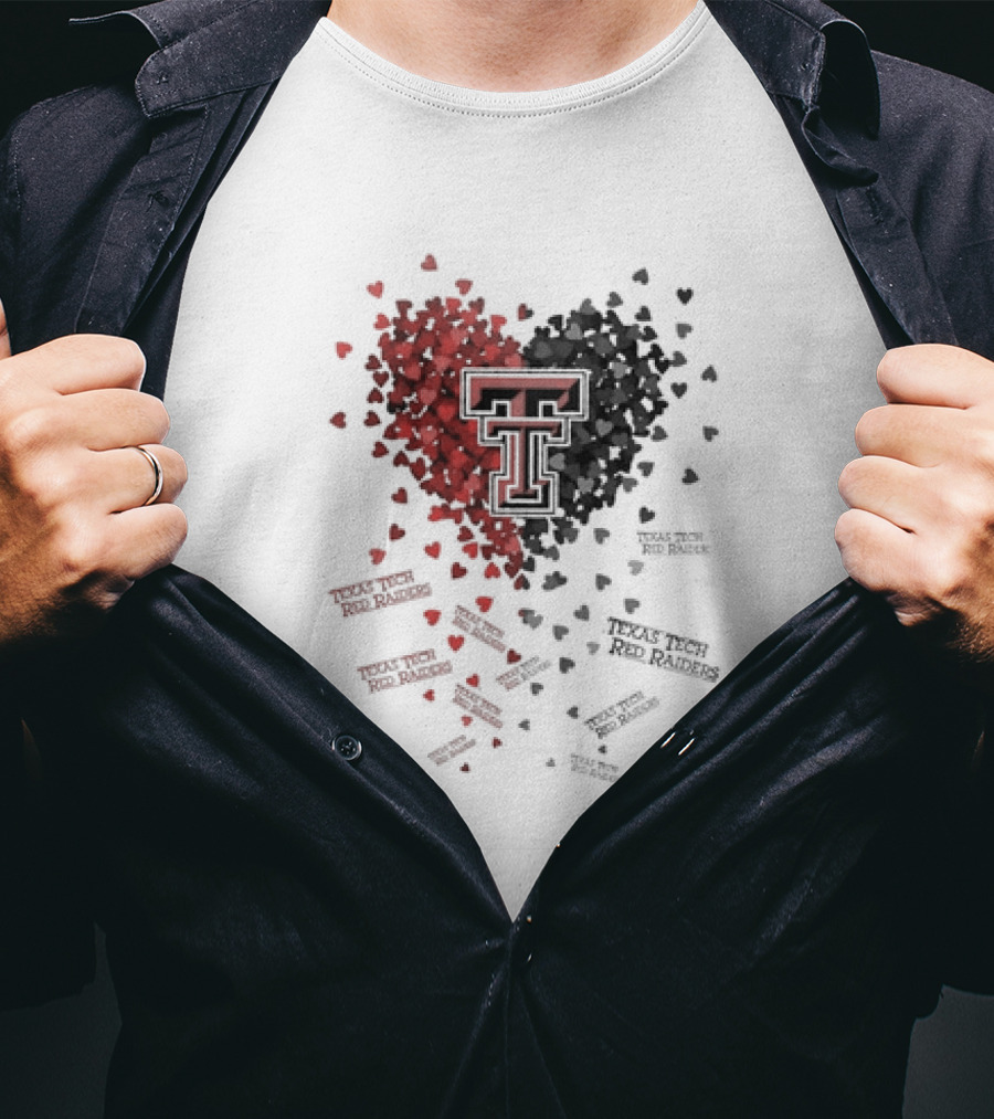 Heart Of Texas Tech Red Raiders With Iconic Double T Logo And Hearts T-Shirt