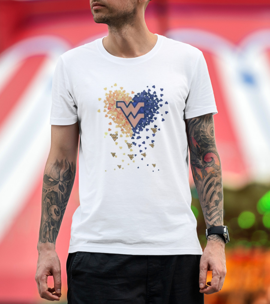 Heart Full of West Virginia Mountaineers WV Logo and Colorful Hearts T-Shirt