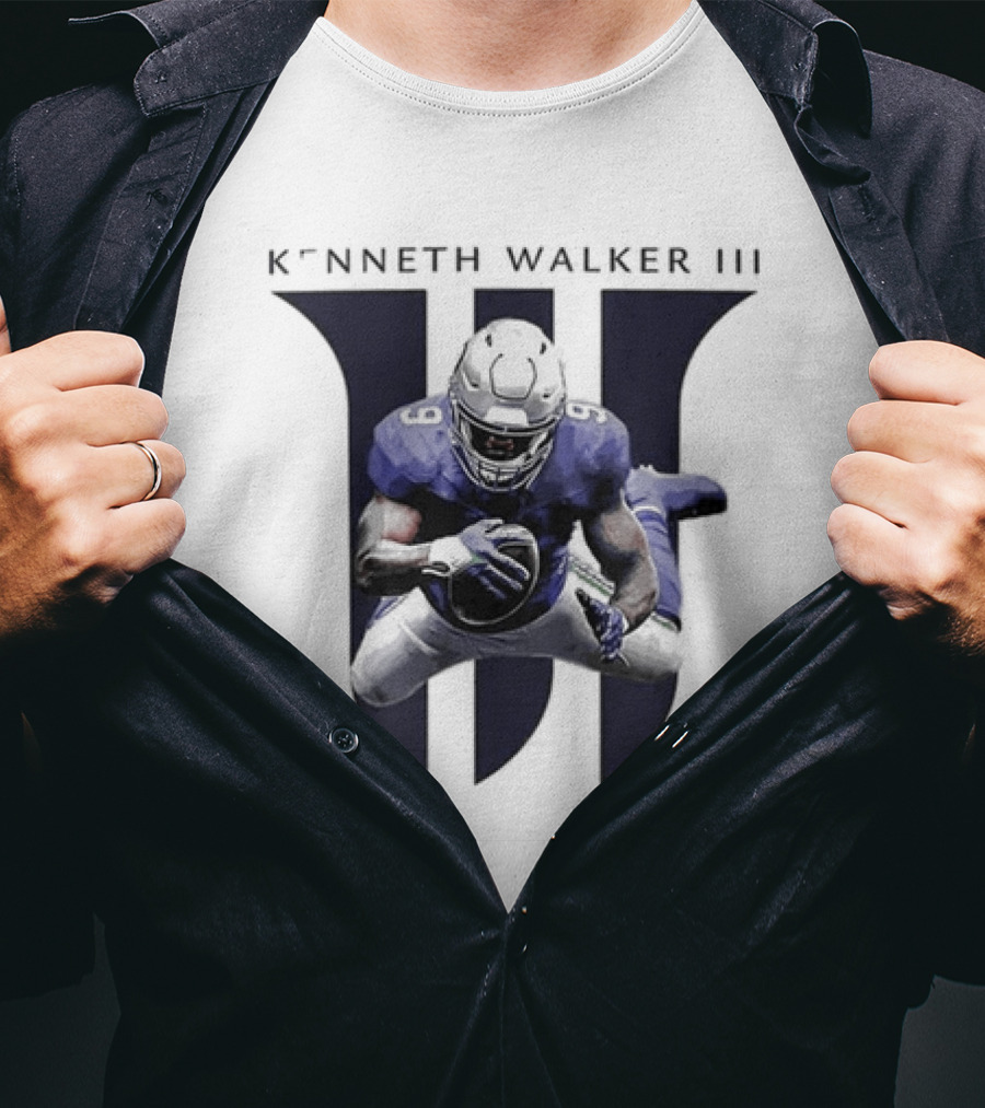 Kenneth Walker III Football Jump In Blue Uniform T-Shirt