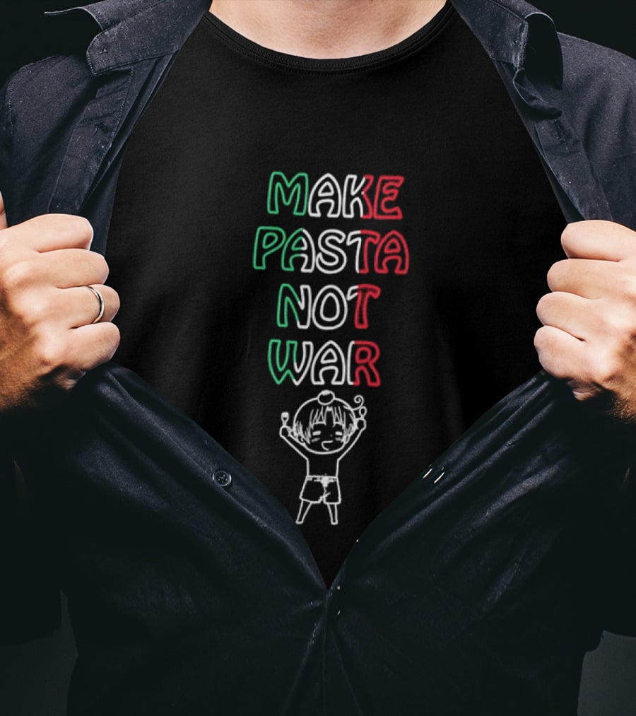 MAKE PASTA NOT WAR Funny Cartoon Character T-Shirt