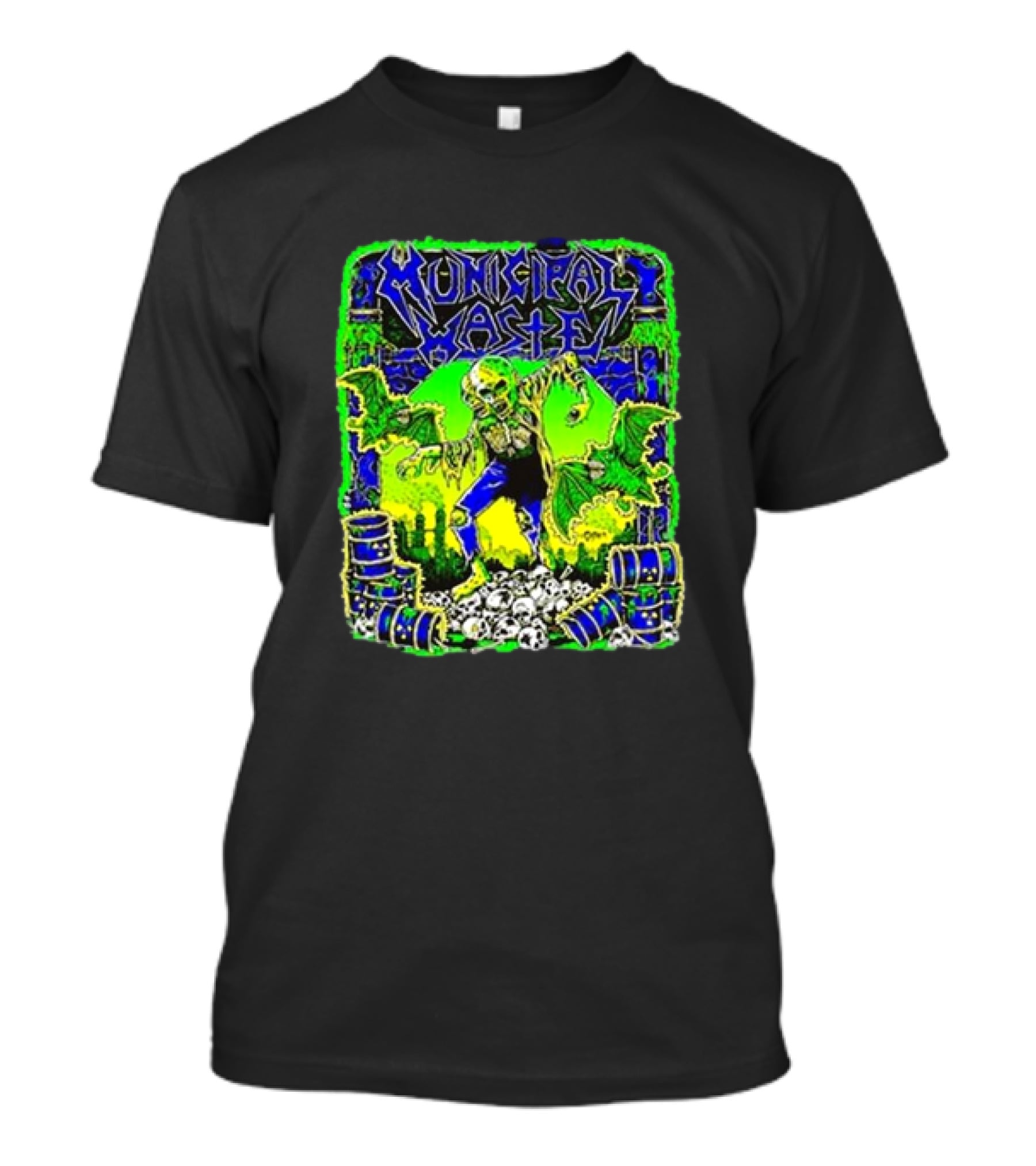 Municipal Waste Radioactive Creature With Toxic Barrels And Green Bats T-Shirt