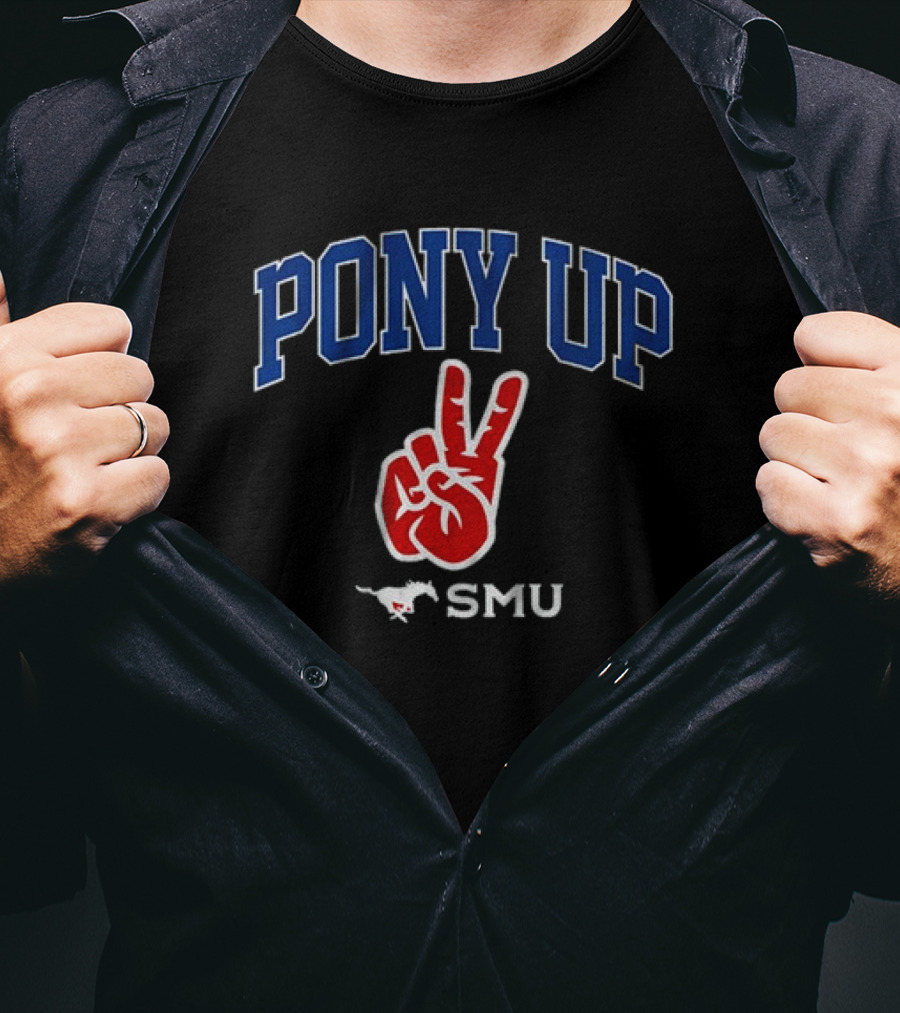 SMU Mustangs Pony Up Victory Hand Gesture T-Shirt