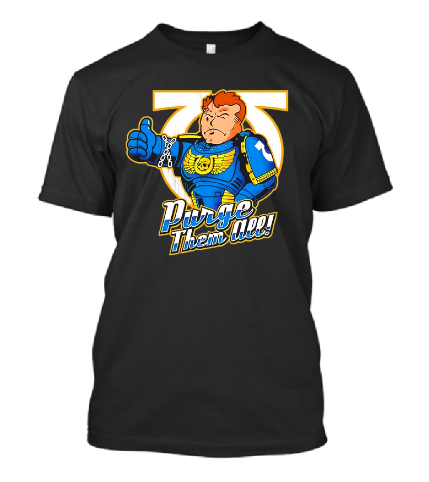 Demetrian Titus Warhammer 40K X Vault Boy Purge Them All Iconic Crossover Mashup T-Shirt