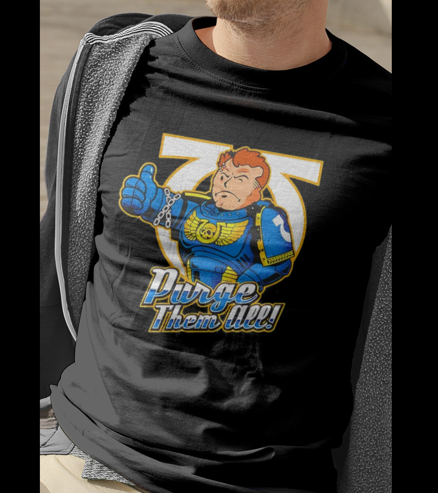 Demetrian Titus Warhammer 40K X Vault Boy Purge Them All Iconic Crossover Mashup T-Shirt