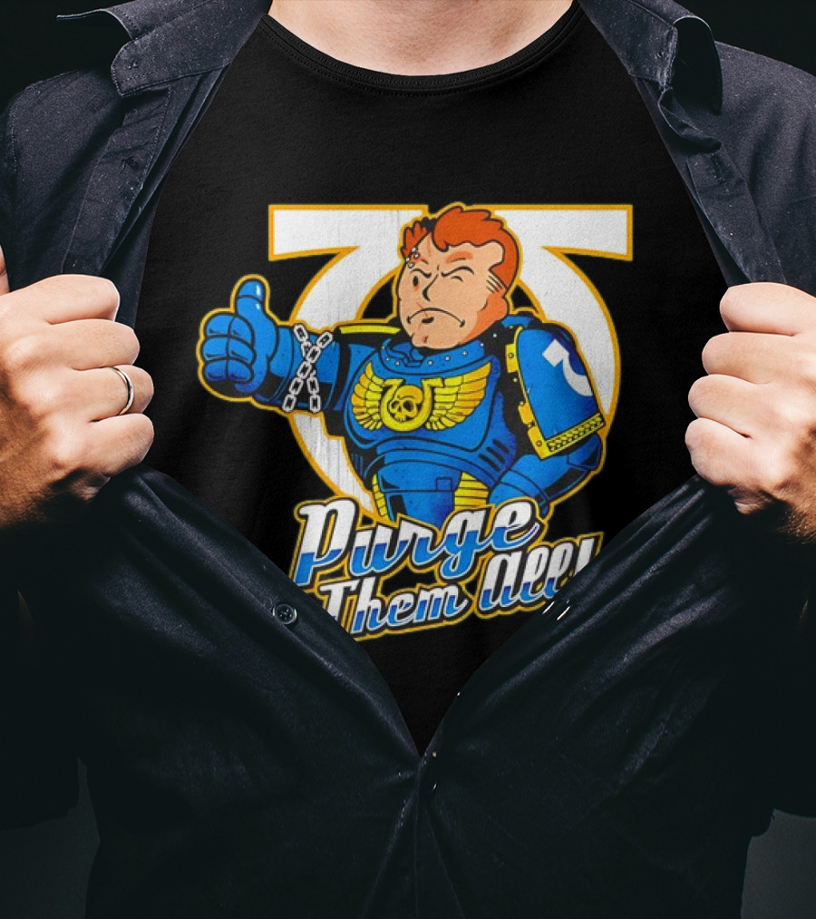Demetrian Titus Warhammer 40K X Vault Boy Purge Them All Iconic Crossover Mashup T-Shirt