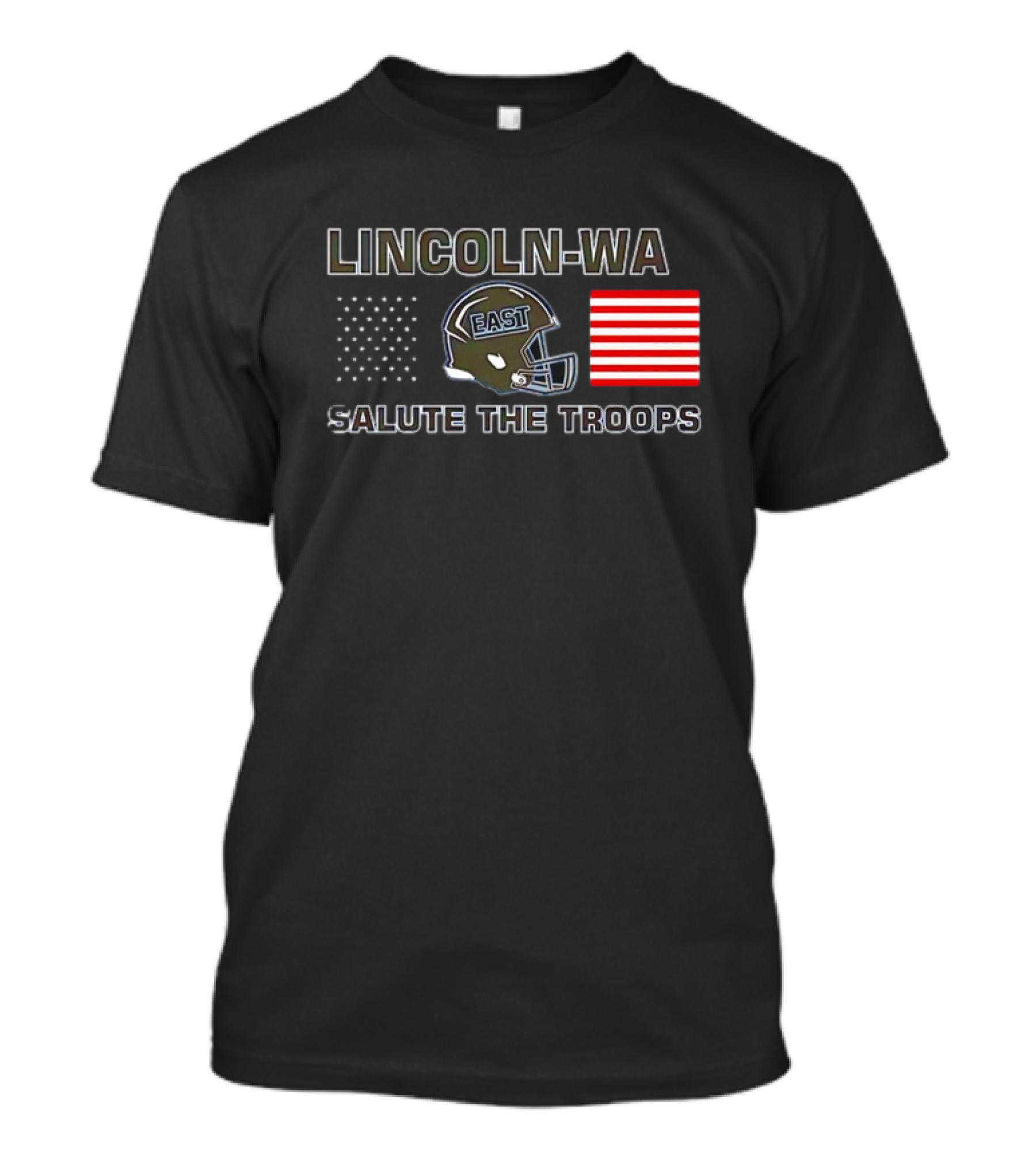 Lincoln-Way East Salute The Troops Helmet American Flag T-Shirt