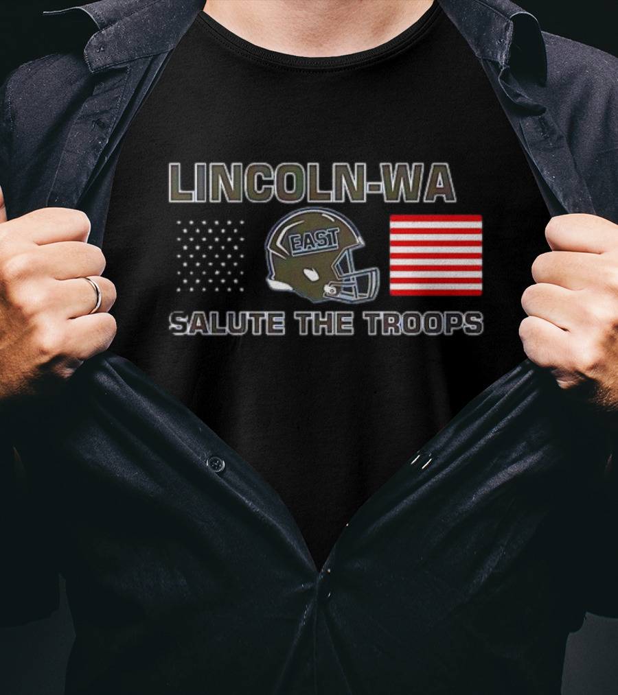 Lincoln-Way East Salute The Troops Helmet American Flag T-Shirt