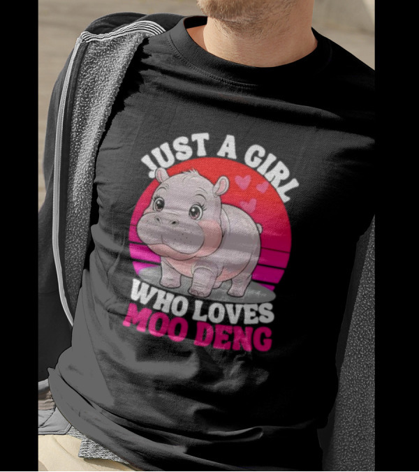 Just A Girl Who Loves Moo Deng Cute Baby Hippo Retro T-Shirt