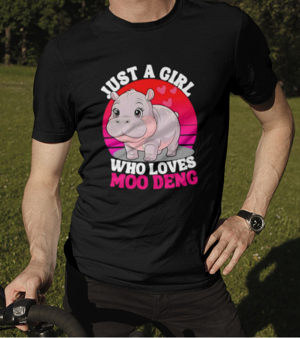 Just A Girl Who Loves Moo Deng Cute Baby Hippo Retro T-Shirt
