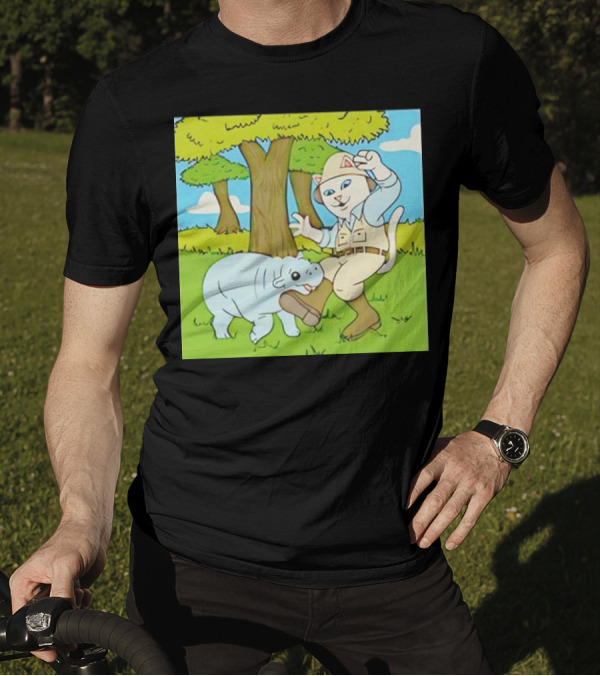Moodeng Don't Get Bit Safari Cat And Hippopotamus Adventure T-Shirt