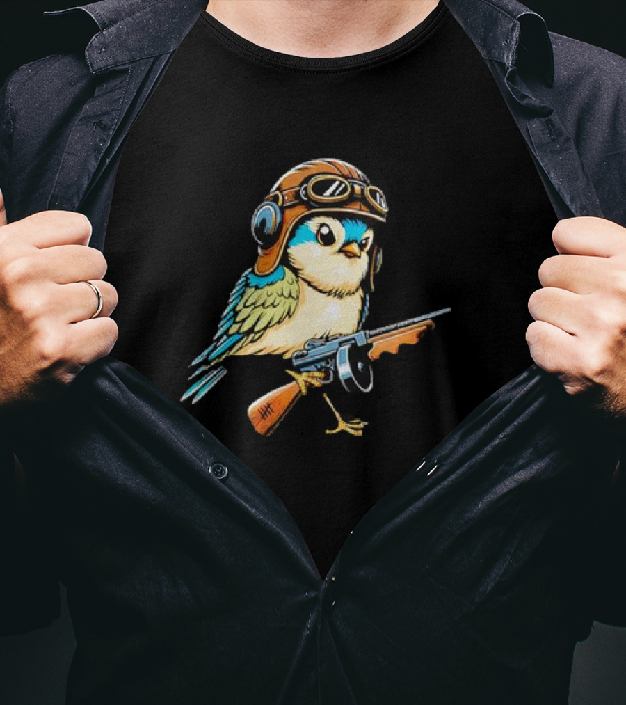 Warbird Meme Fun Bird Wearing Aviator Goggles With Rifle T-Shirt