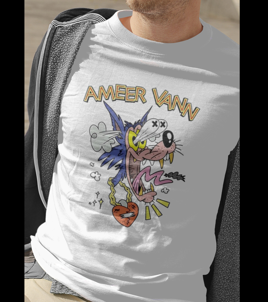Ameer Vann Cartoon Wolf Heart Necklace T-Shirt
