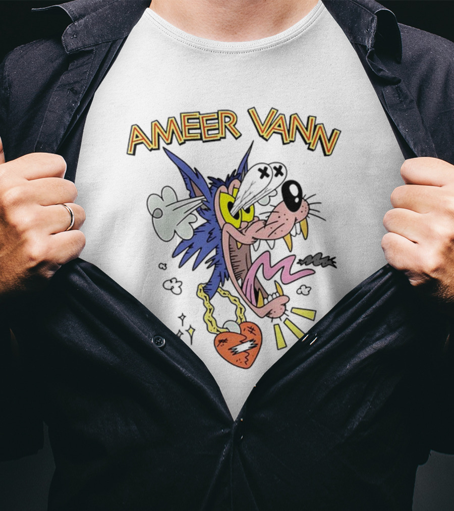 Ameer Vann Cartoon Wolf Heart Necklace T-Shirt