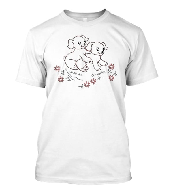 Prezoh Dogmination Funny Puppies Illustration Flowers T-Shirt