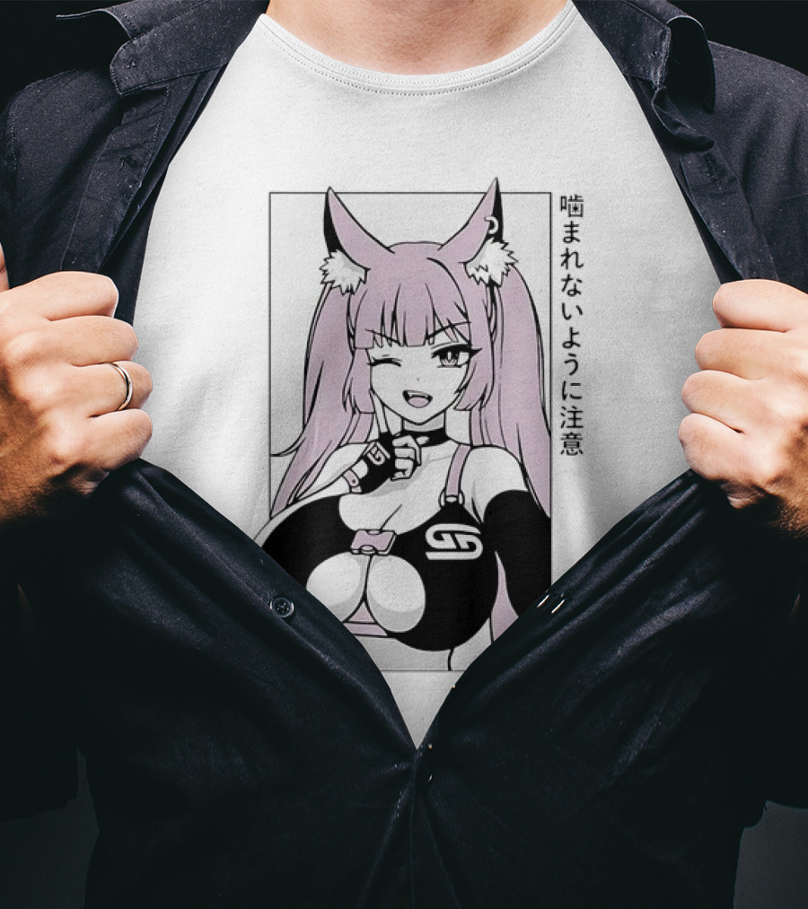 Waifu Frisky Kitty Beware Of Bites T-Shirt