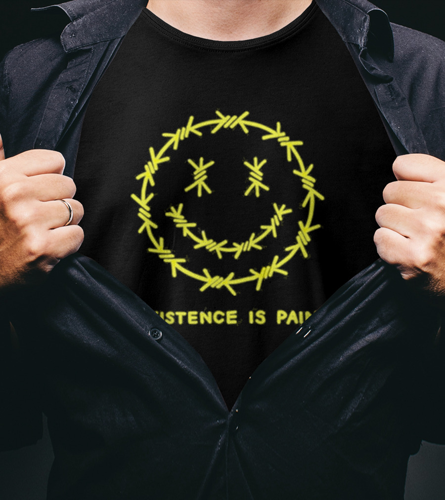 Existence Is Pain Barbed Wire Smile Icon T-Shirt