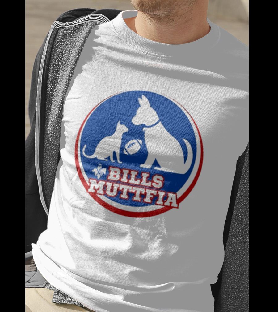 Buffalo Bills Muttfia Bills Muttfia Silhouette With Dog Cat Football T-Shirt
