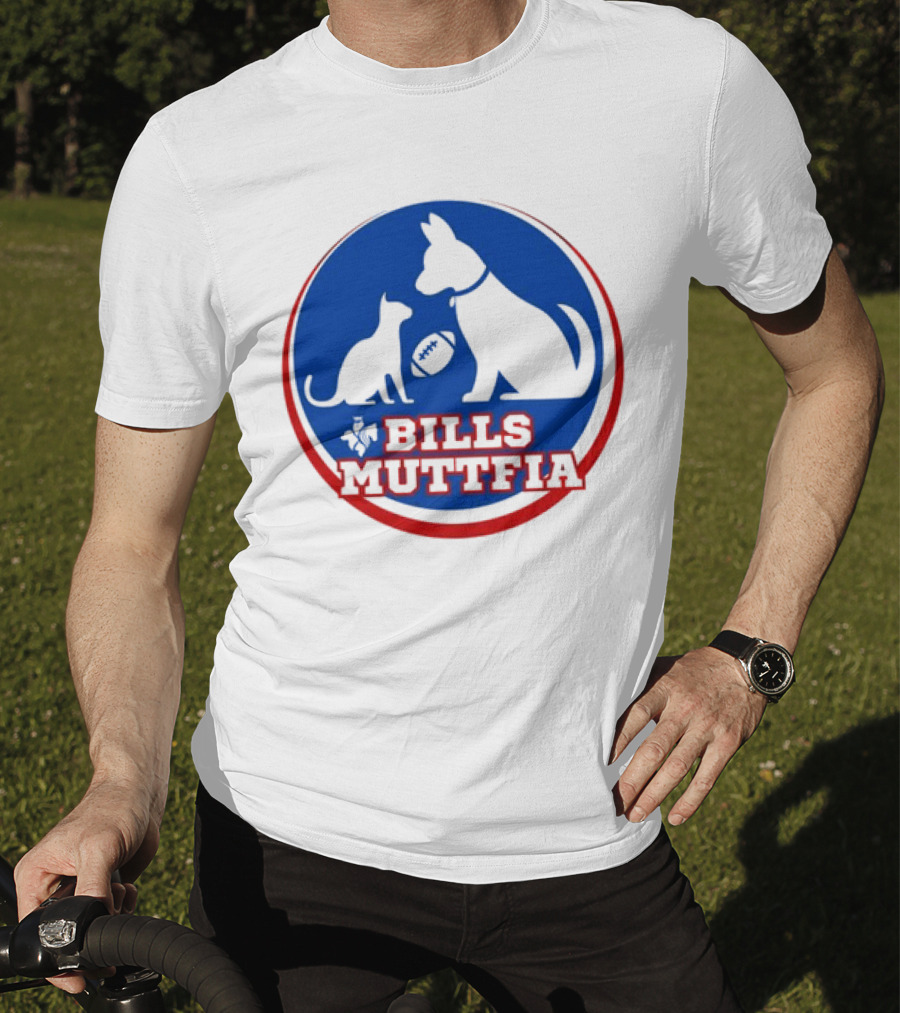 Buffalo Bills Muttfia Bills Muttfia Silhouette With Dog Cat Football T-Shirt