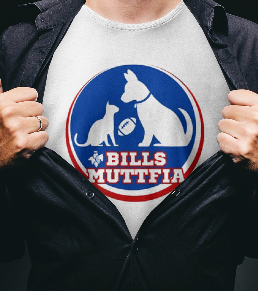 Buffalo Bills Muttfia Bills Muttfia Silhouette With Dog Cat Football T-Shirt