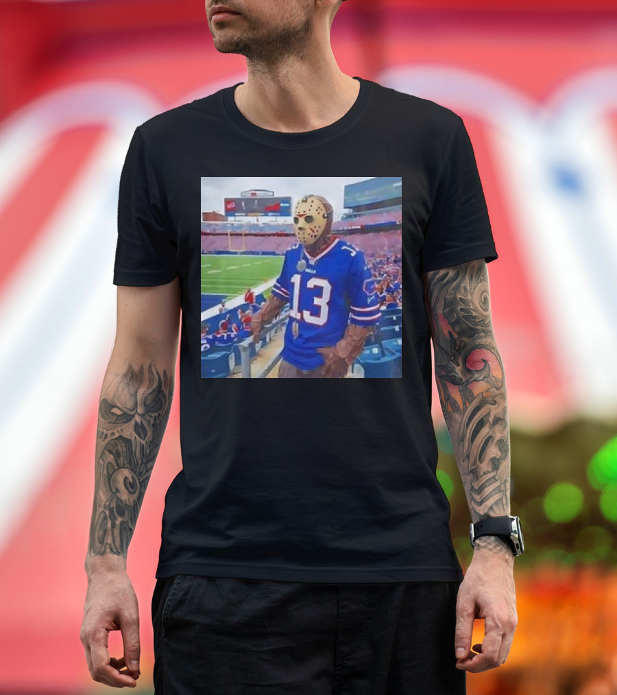 Buffalo Bills Jason Voorhees Costume at Stadium Friday the 13th Halloween T-Shirt
