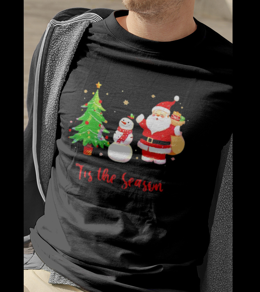 Tis The Season Santa Claus Snowman Christmas Tree T-Shirt