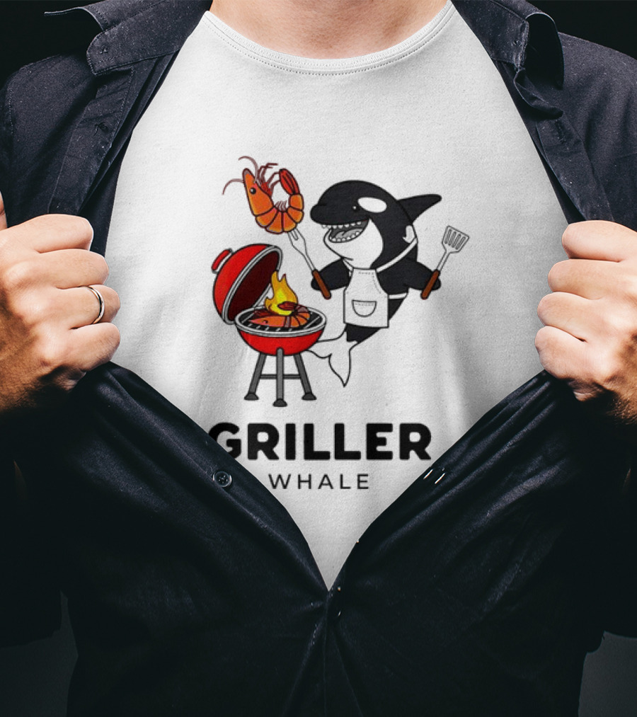 Griller Whale BBQ Cartoon Apron And Spatula With Lobster T-Shirt