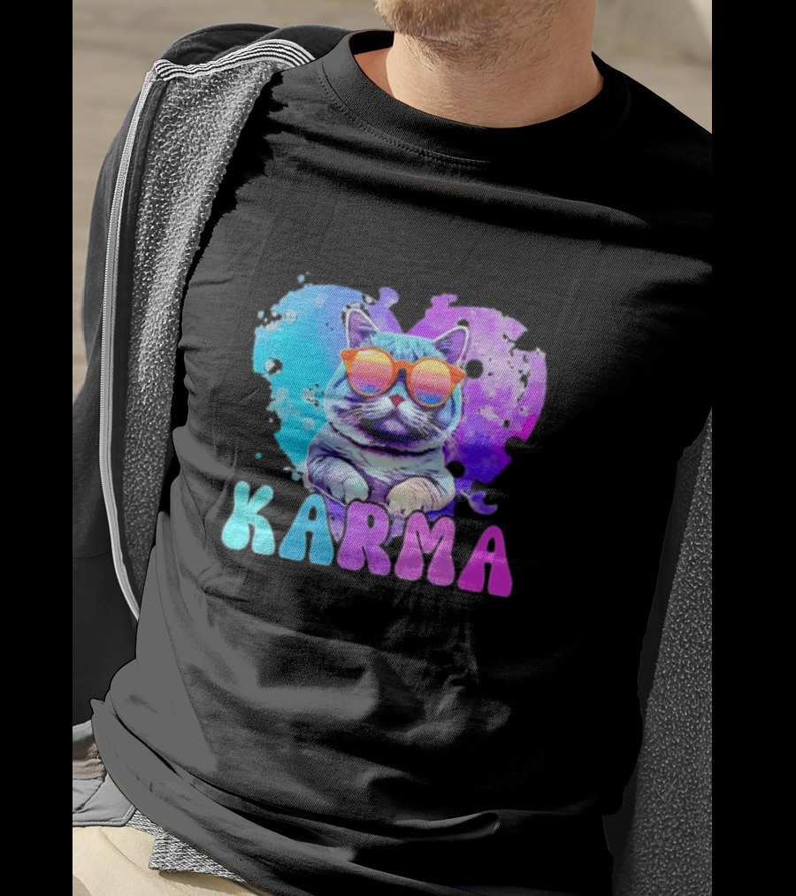 Cat Lover Karma Heart Shape Retro Sunglasses T-Shirt