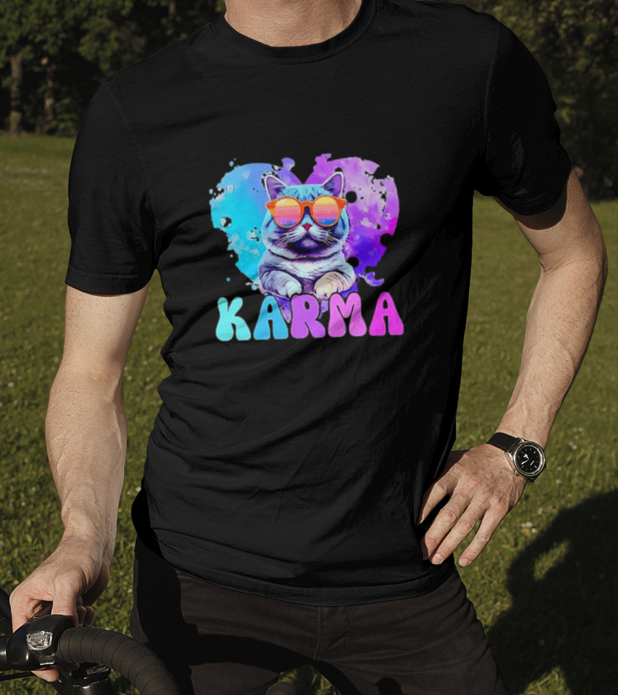Cat Lover Karma Heart Shape Retro Sunglasses T-Shirt