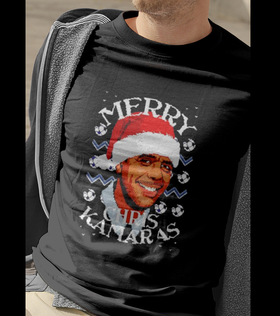 Merry Chris Kamaras Christmas Jumper Santa Hat Soccer Balls T-Shirt