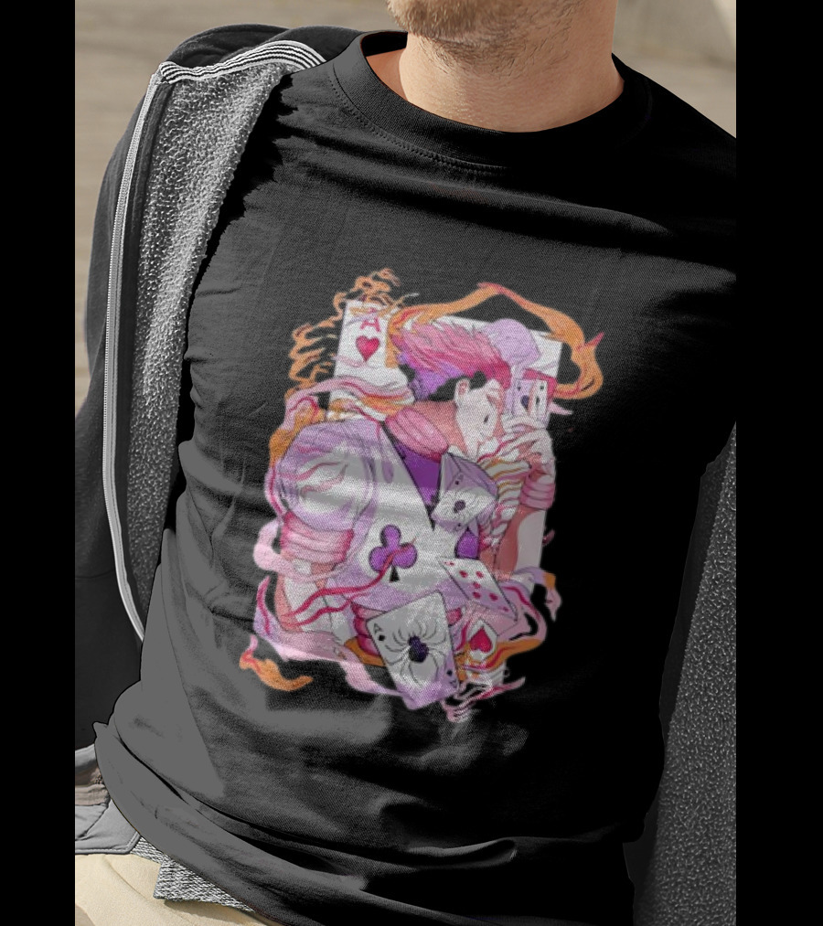 HISOKA Anime Manga Card Motif With Fiery Accents T-Shirt