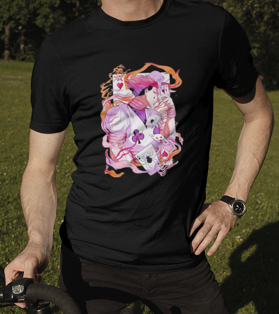HISOKA Anime Manga Card Motif With Fiery Accents T-Shirt