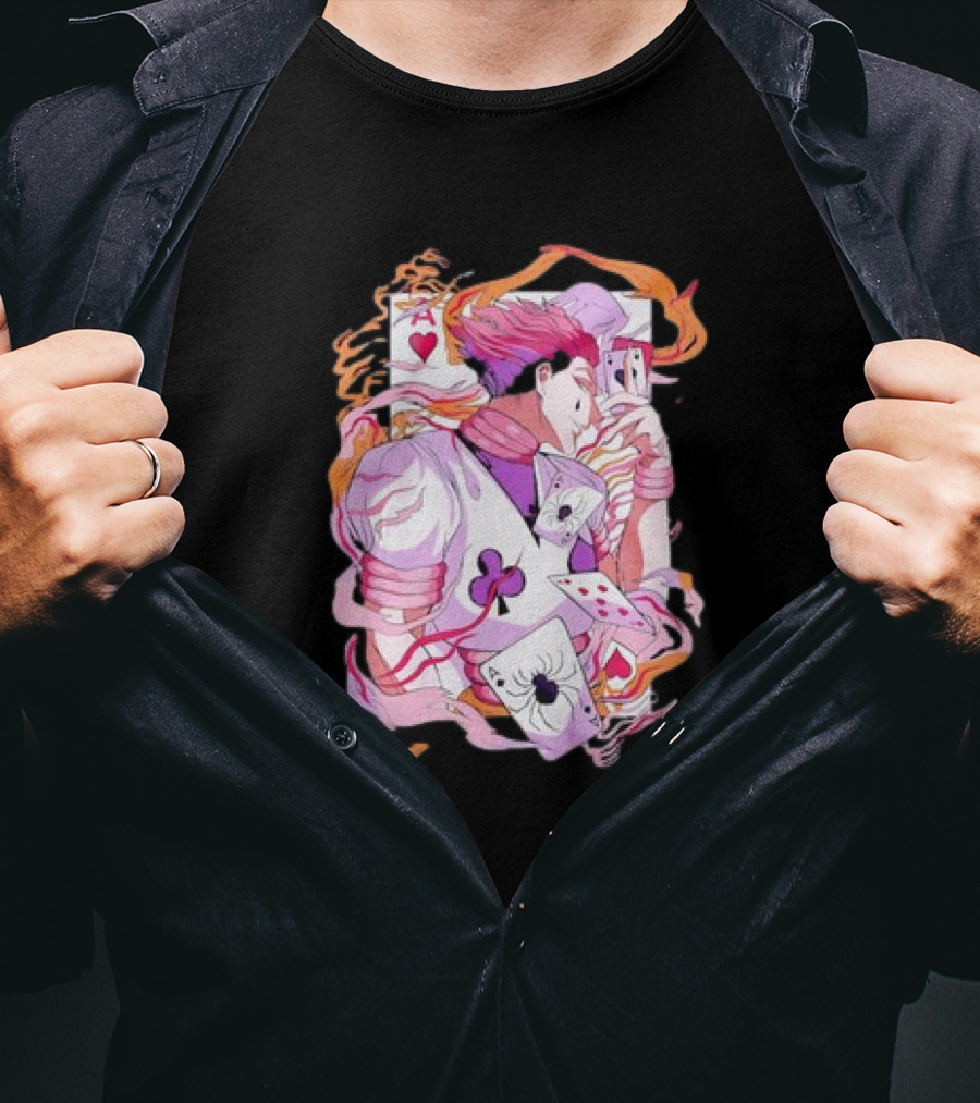 HISOKA Anime Manga Card Motif With Fiery Accents T-Shirt