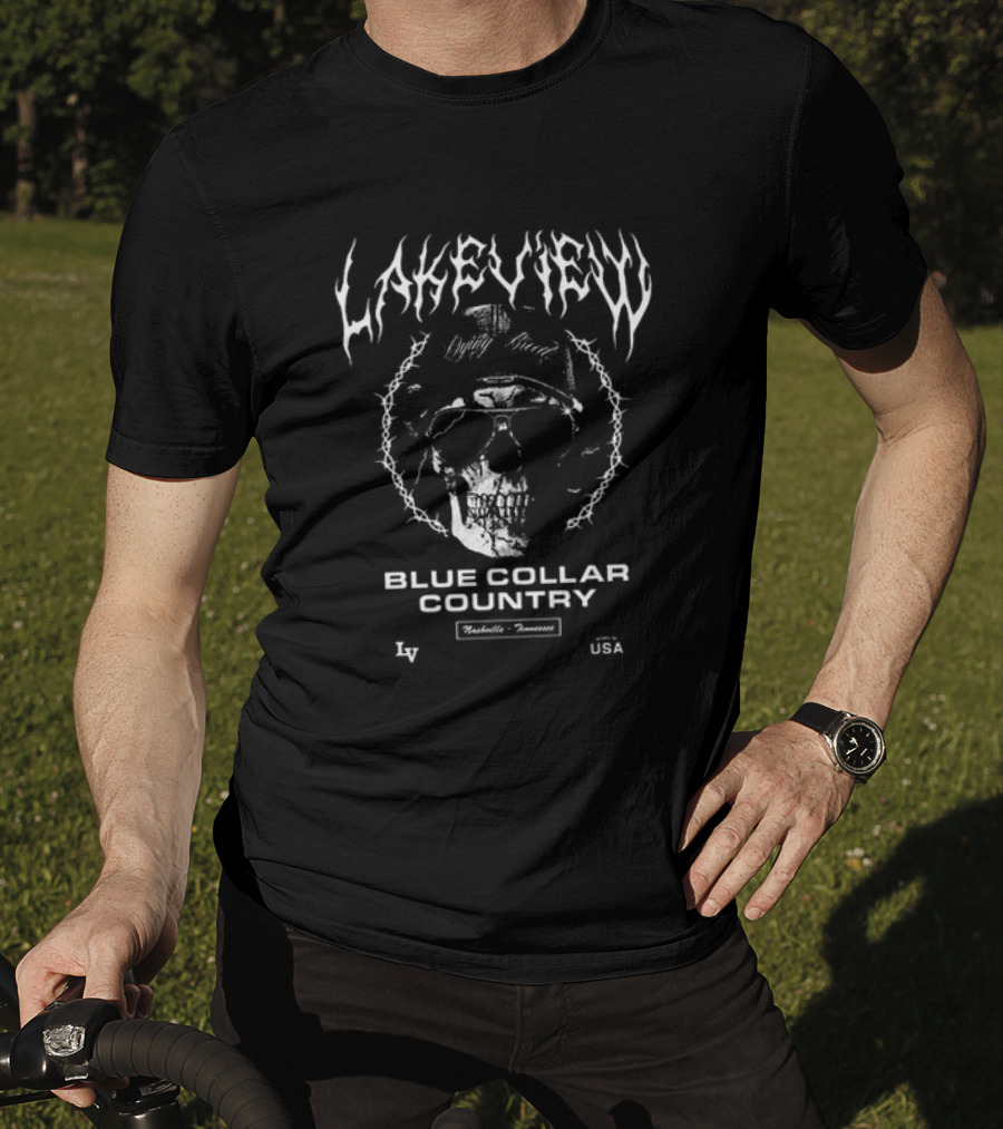 Lakeview Diggin' Roots Blue Collar Country Nashville Tennessee Skull USA T-Shirt