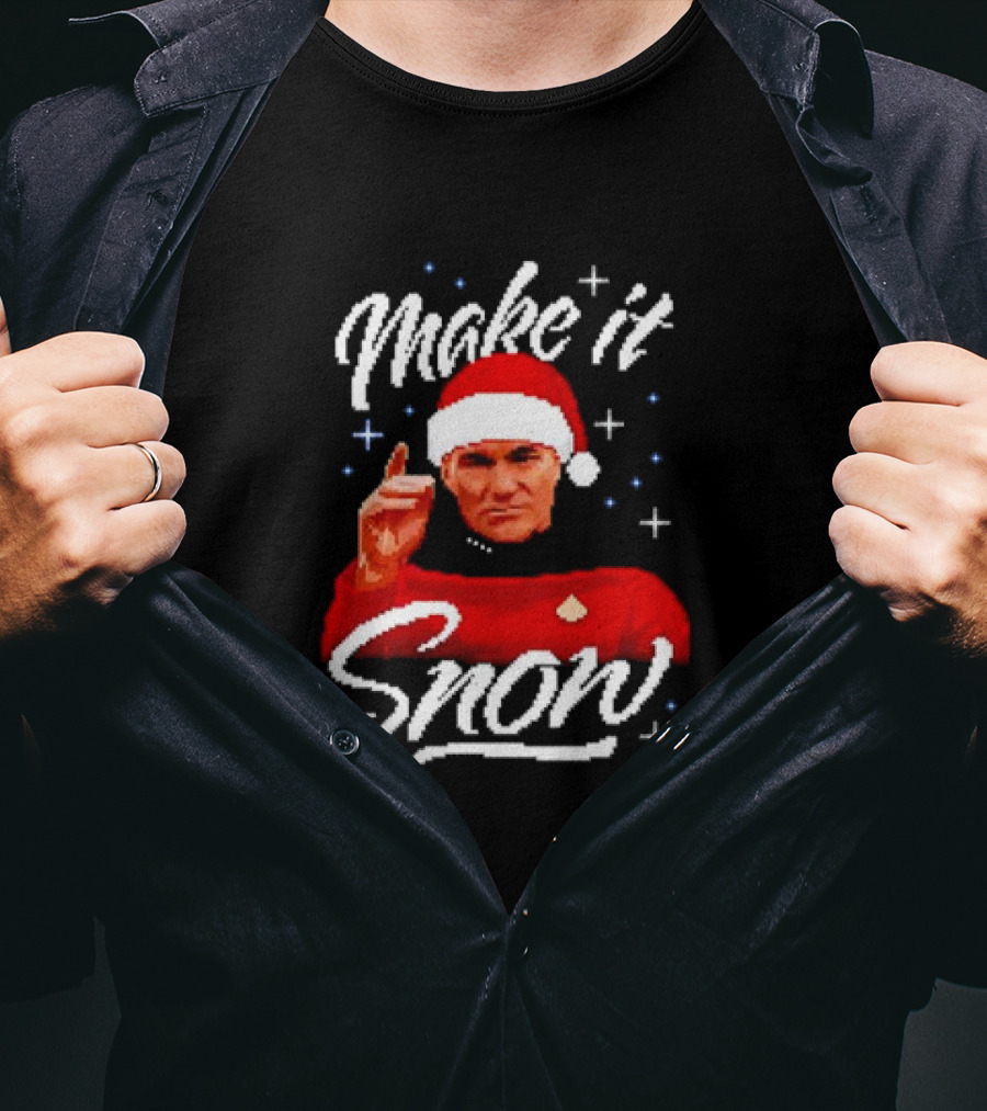 Make It Snow Christmas Jumper Santa Hat Commanding Gesture T-Shirt