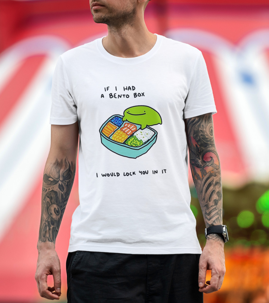 If I Had a Bento Box I Would Lock You In Cute Green Blob Character with Food T-Shirt