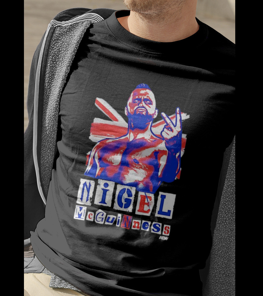 NIGEL McGUINNESS AEW Union Jack V Sign T-Shirt