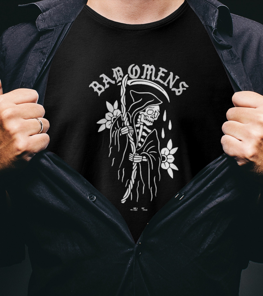 Bad Omens Skeleton Reaper With Scythe And Flowers T-Shirt