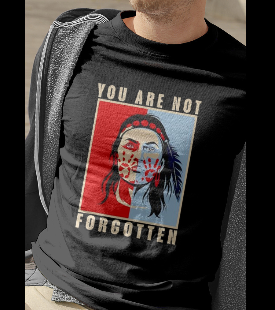You Are Not Forgotten Awareness Native American Indian Red Handprint Feather Profile T-Shirt