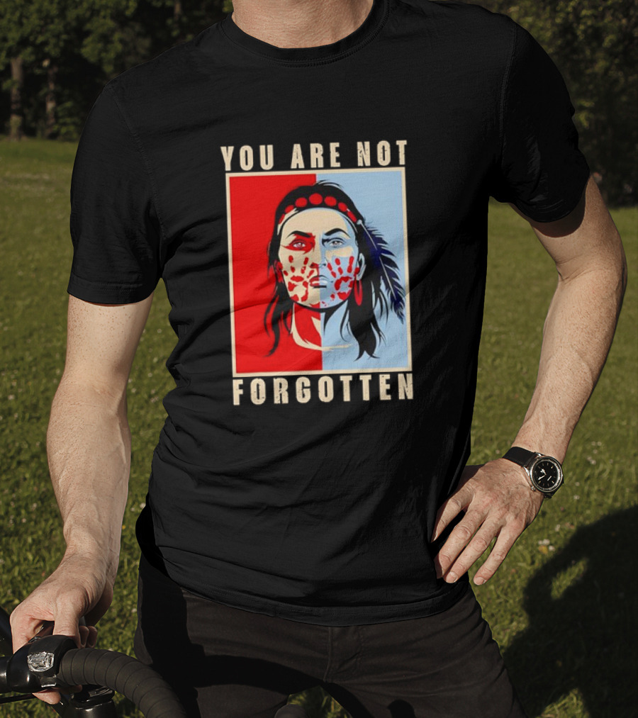 You Are Not Forgotten Awareness Native American Indian Red Handprint Feather Profile T-Shirt