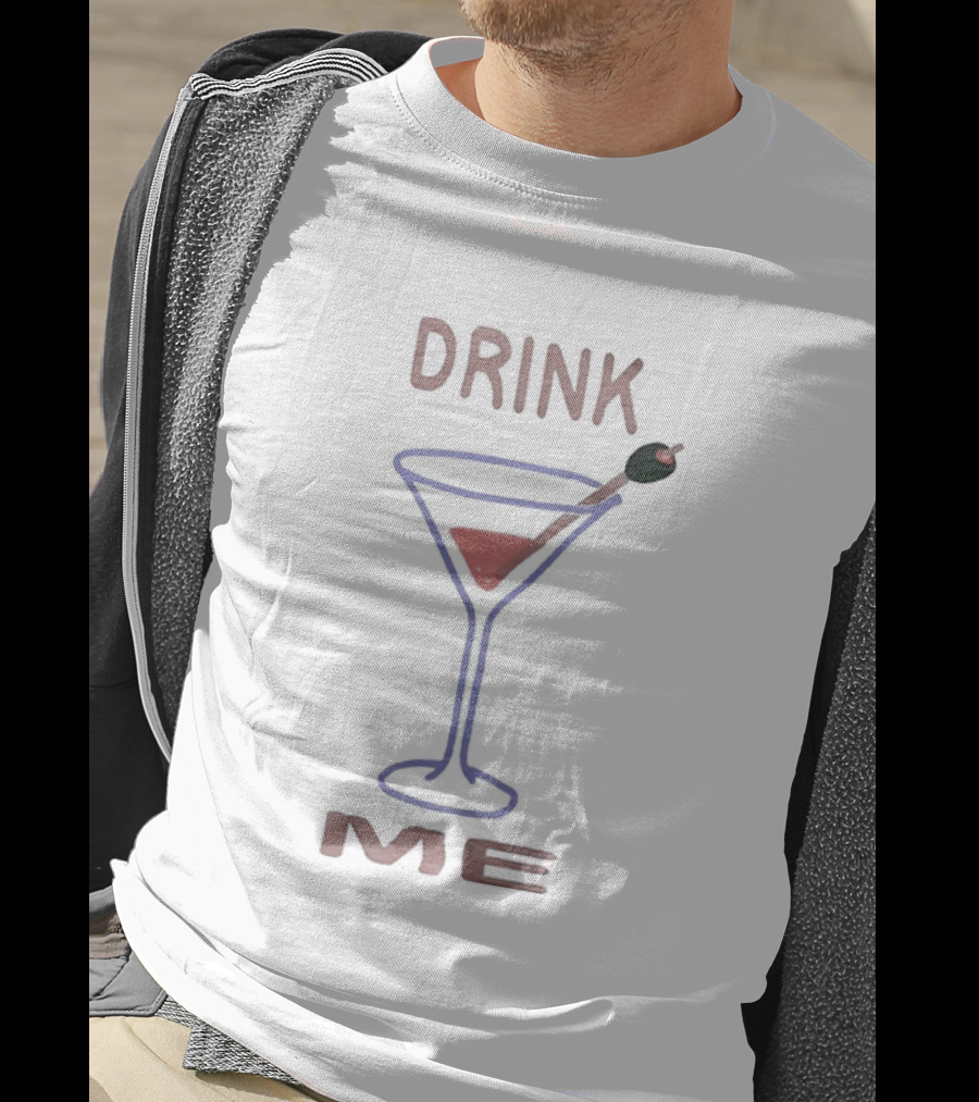 Drink Me Retro Martini Glass With Olive Stirrer T-Shirt