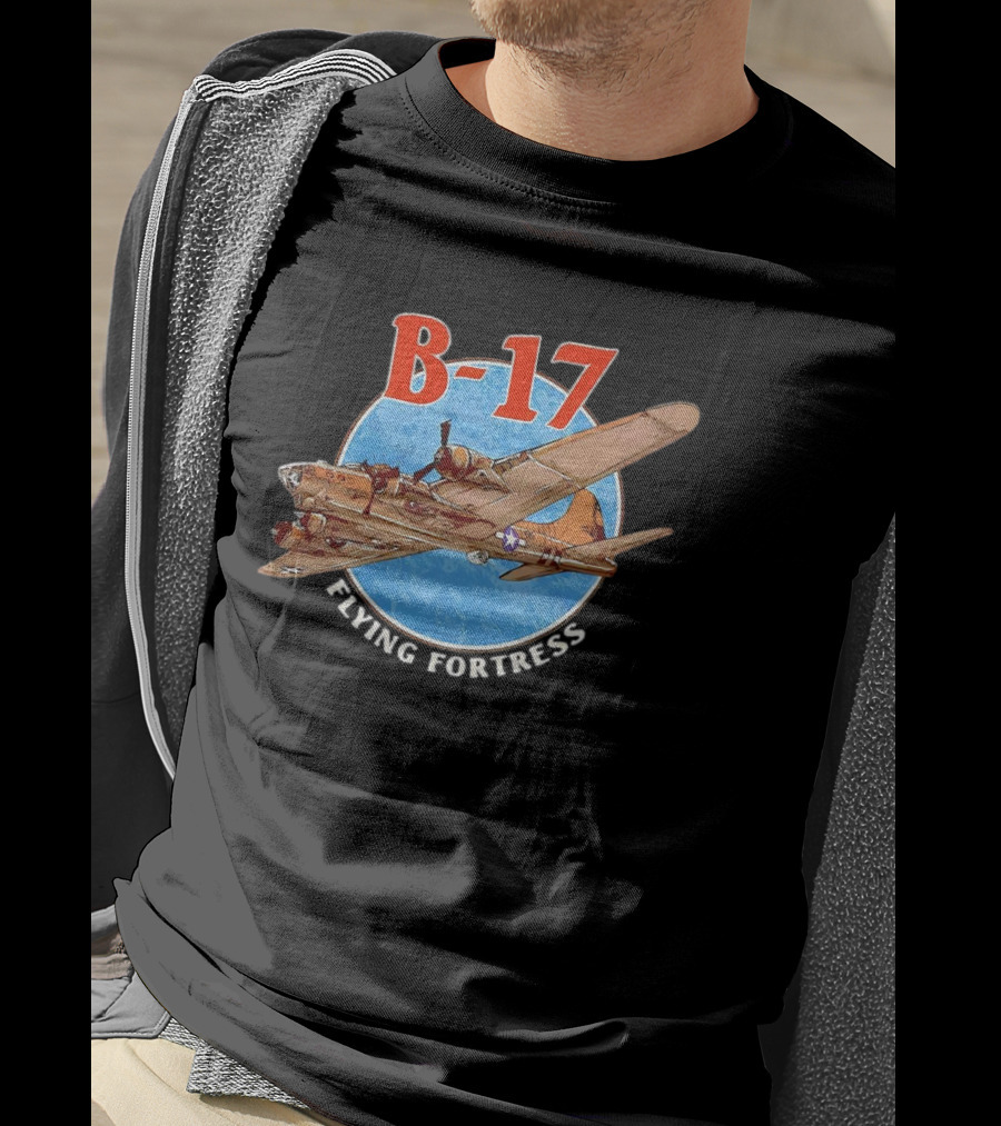 B-17 Flying Fortress Vintage Bomber Aircraft With Blue Globe Background T-Shirt