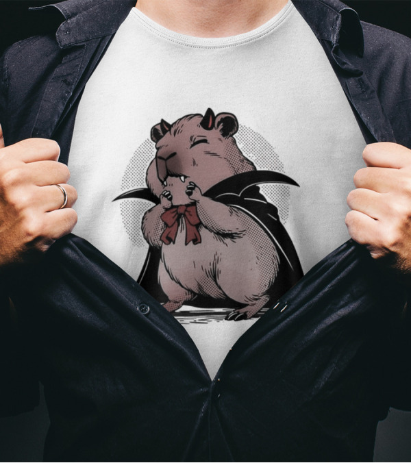 Vampire Capybara Vampybara Mashup Funny Halloween Cape Bowtie T-Shirt